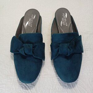 Aerosoles Heelrest Teal Suede Bow Slip-On Mules Size 9 Womens